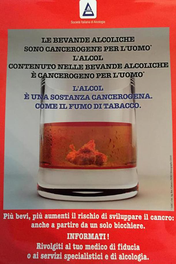 Le bevande alcoliche sono cancerogene: campagna shock della Sia