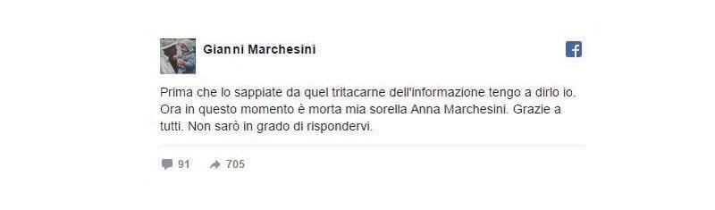 Lo sfogo di Gianni Marchesini: "Di Anna ormai interessava solo la malattia"