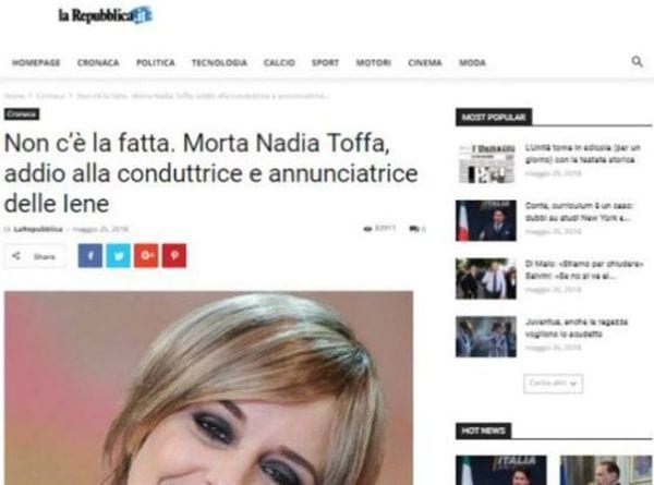 Nadia Toffa: fake-news annuncia la sua morte, lei torna a parlare