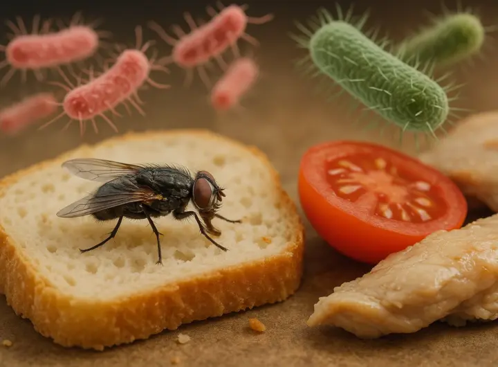 Mosche sul cibo: non solo fastidio, trasportano Salmonella e batteri pericolosi
