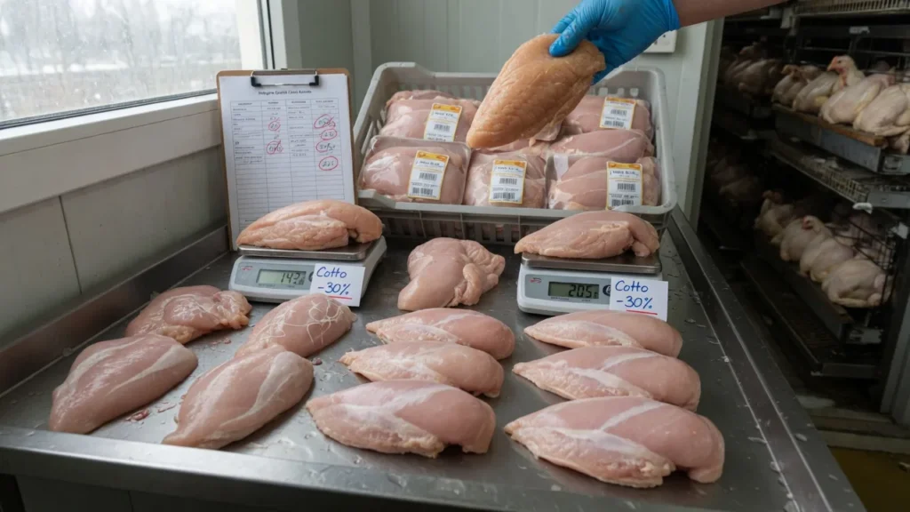 Il pollo da allevamento intensivo: perché il petto si riempie di grasso e acqua